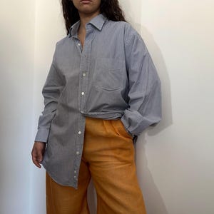 Vintage striped cotton shirt – blue & white oversized button-up – size M-L