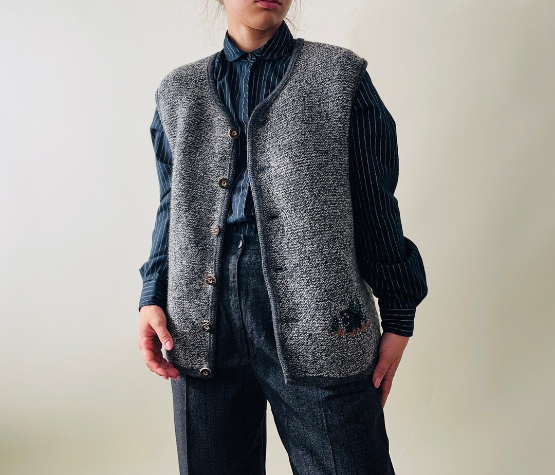 Vintage Grey Wool Vest Button Down Wool Vest Etsy Australia