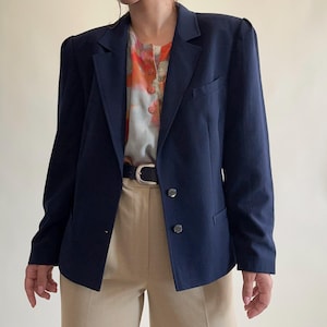 Vintage navy wool blend blazer, single breasted jacket, classic minimalist blazer, size XS-S