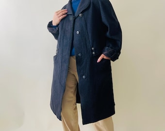 vintage wool dark grey oversized coat, minimalist coat