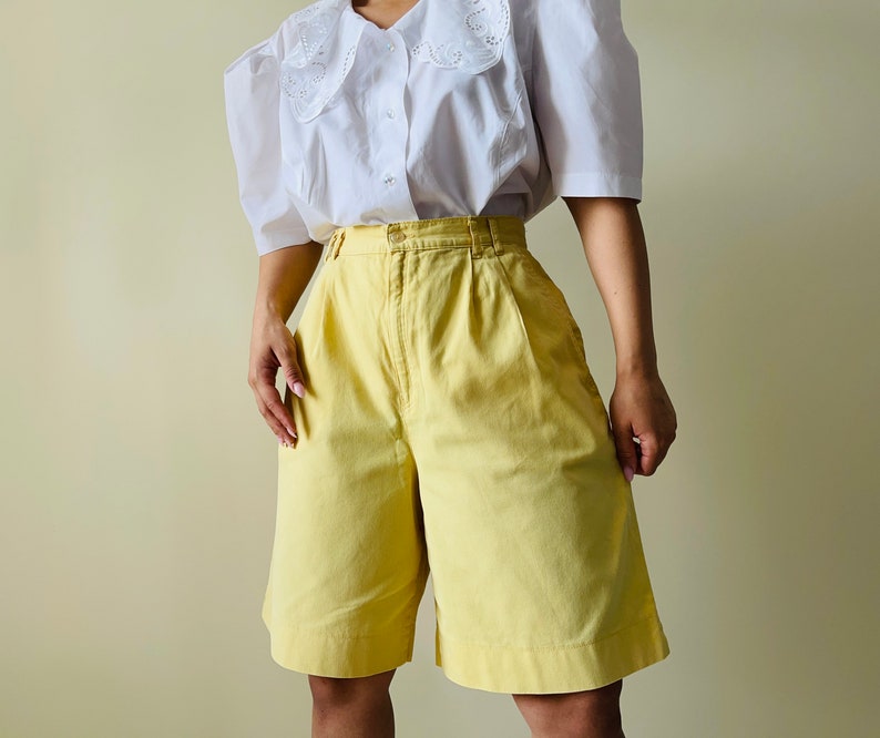 vintage high waisted yellow shorts, high waisted pleated pants, summer pants image 4