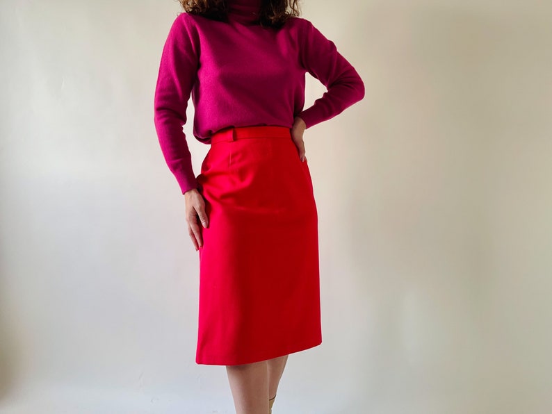 Vintage Red Pencil Skirt, Midi Office Skirt Etsy