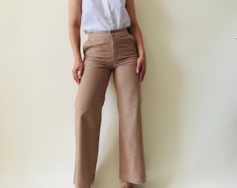 vintage cotton linen mix beige wide leg suit pants, mid rise office trousers