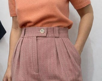 High-Waisted Cotton and Linen Trousers – Pleated straight -Leg Pants, Made to Order