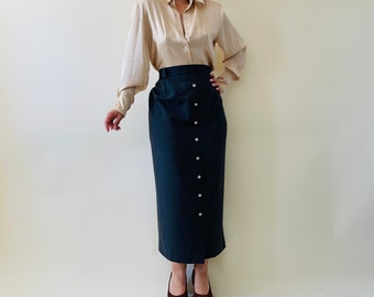 vintage fine wool grey maxi pencil skirt