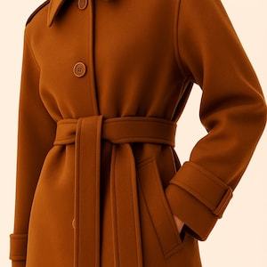 Custom oversized wool trench coat – pre-order – fully lined, belted, winter wool coat – caramel  or light green wool – minimalist style