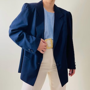 Vintage Navy Blue Oversized Blazer | 80s 90s Wool Blend Jacket | Minimalist Preppy Classic size L