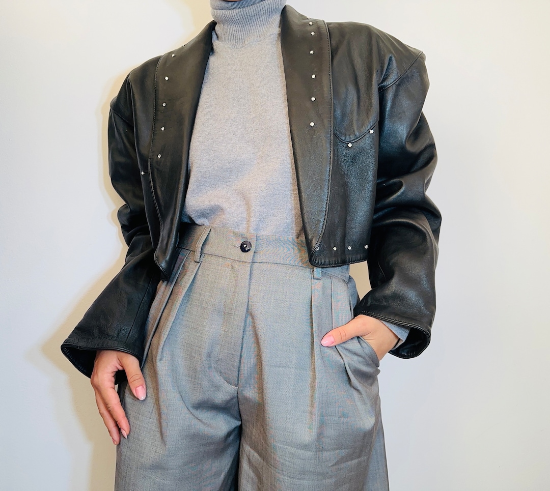 Vintage Soft Gothic Leather Cropped Jacket (S-M)