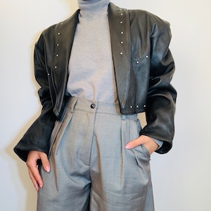 veste en cuir noire vintage/veste courte en cuir