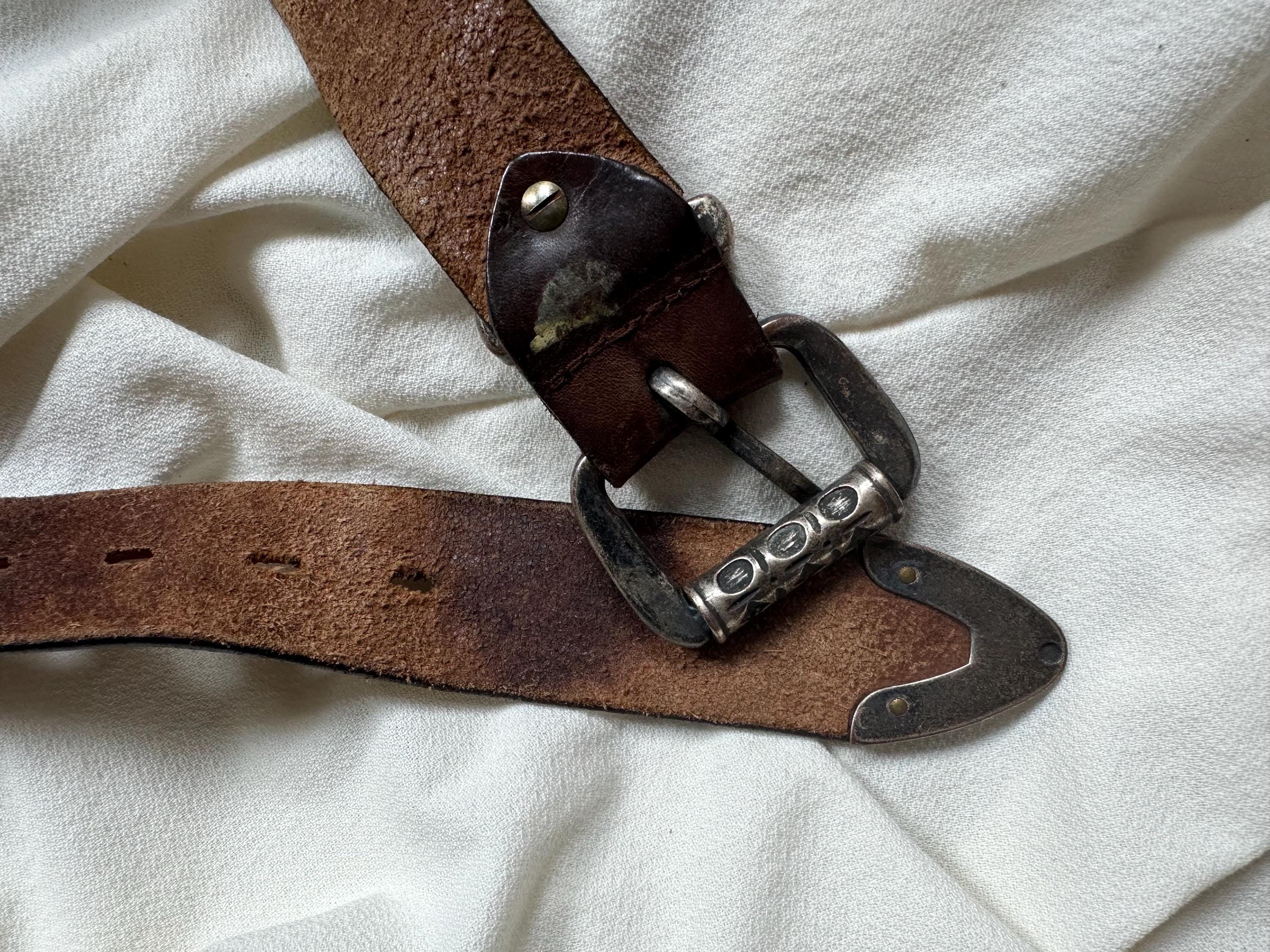 Vintage Brown Leather Belt With Engraved Buckle – Diesel Y2K Logo