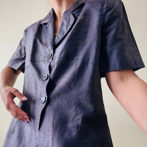 vintage linen mix grey blazer shirt, linen short sleeved long blouse image 2