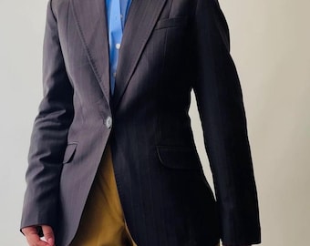 Vintage brown pinstripe wool blazer – fitted minimalist jacket – Size S-M
