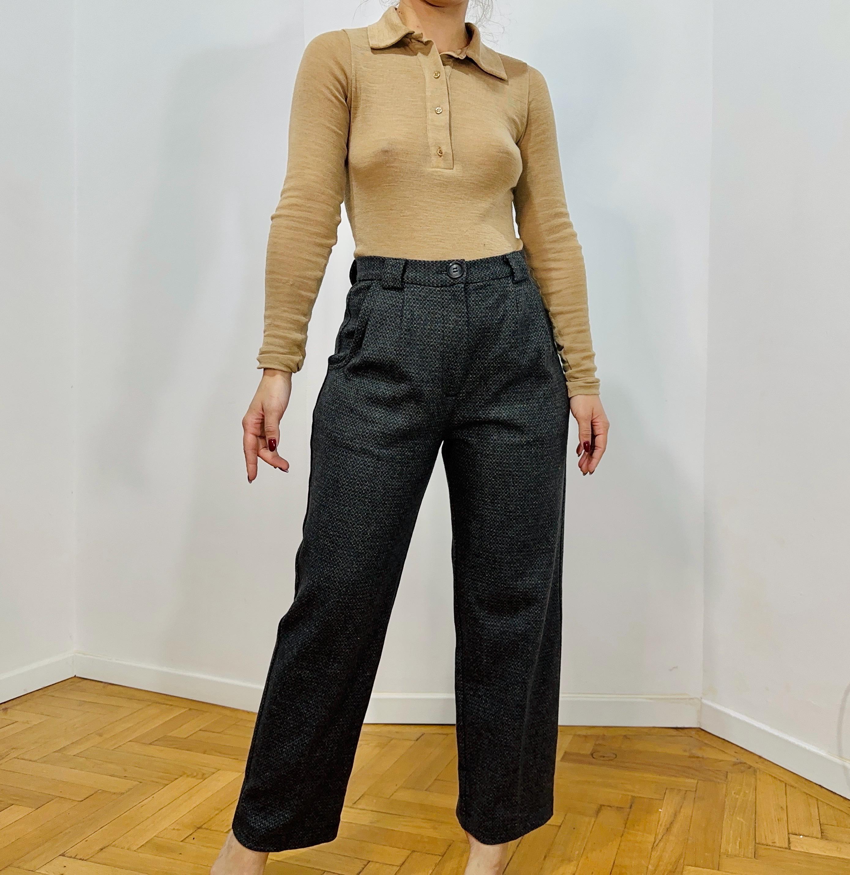 Wool Straight Leg Pleated Trousers/ High Waisted Office Wool Straight Leg Pleated Trousers/ High Waisted Office