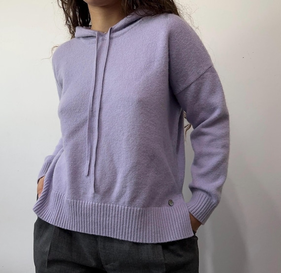 Vintage Lilac Wool Cashmere Knit Hoodie – Relaxed Fit Sweater, Size S-M