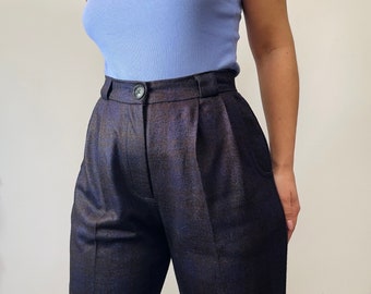 Lightweight wool straight leg pleated trousers/ high waisted office pants/ wool paid suit pants