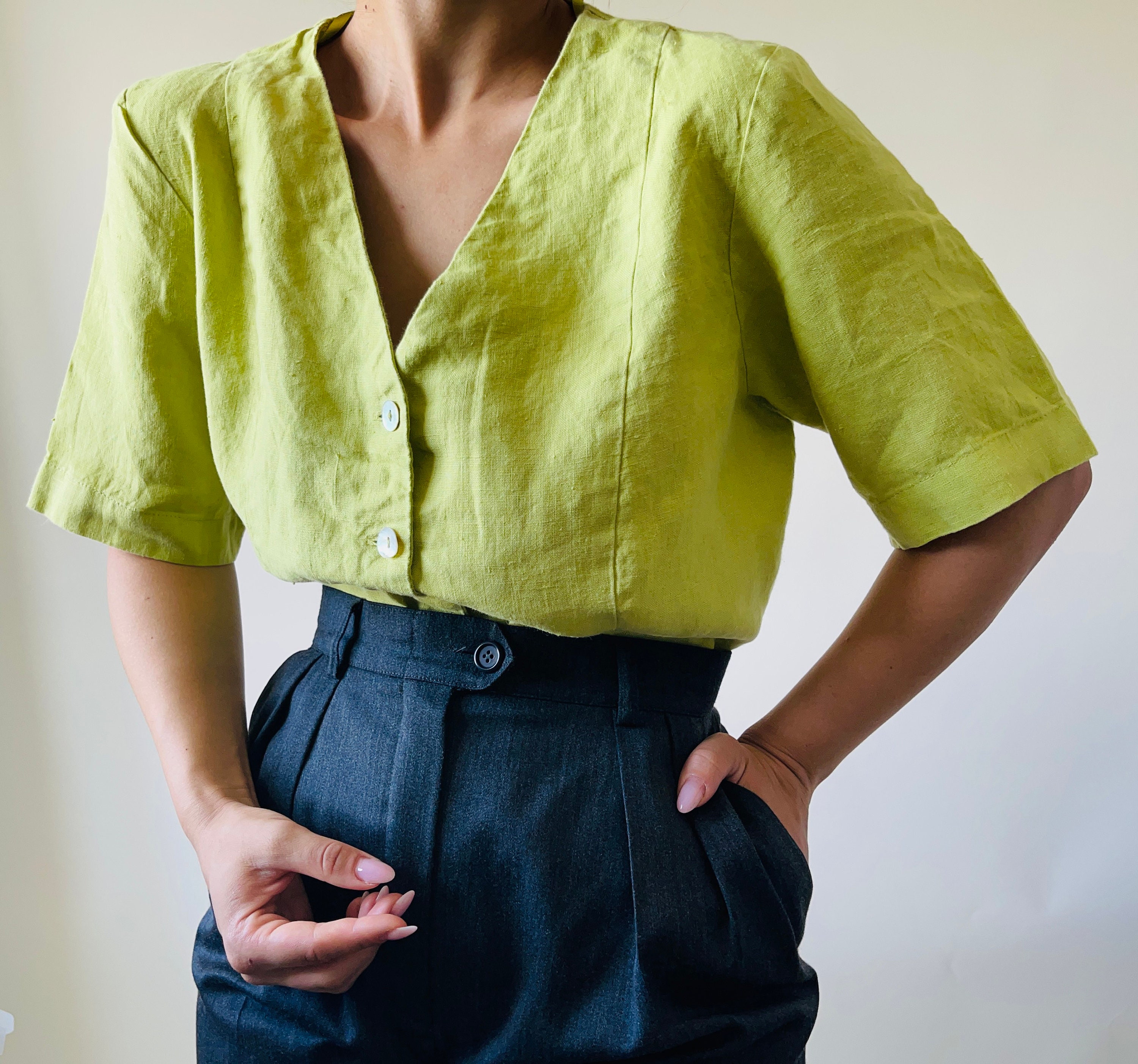 Lime green blouse - Etsy Nederland