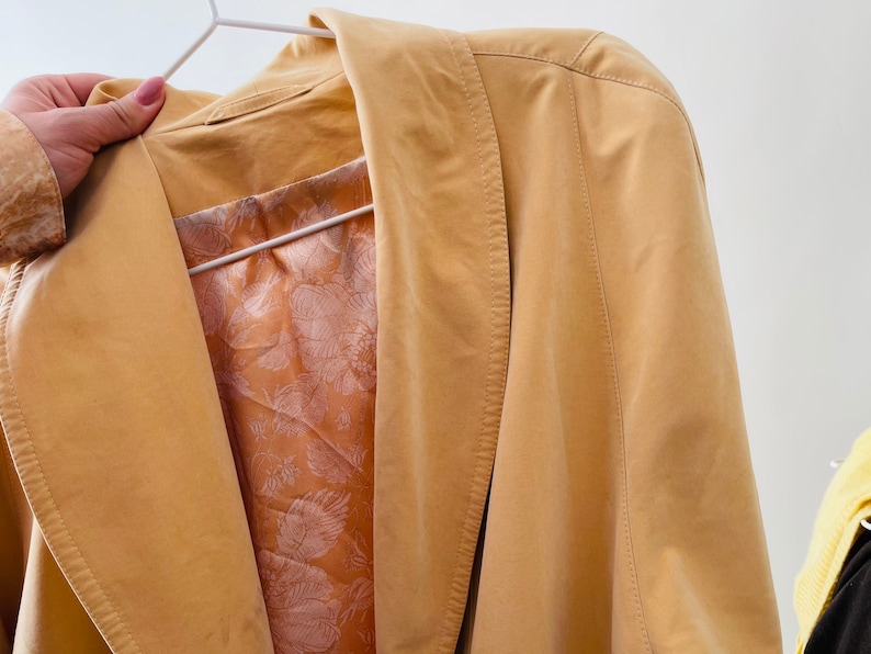 vintage light yellow oversized trench coat, minimalist spring coat image 7