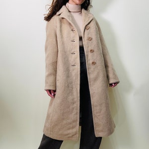 Abrigo minimalista de lana vintage, abrigo de lana beige, abrigo largo de lana, abrigo pequeño atemporal talla S