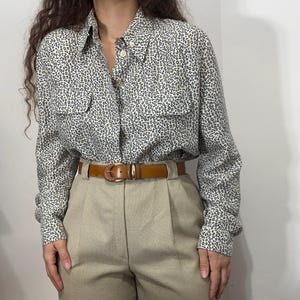 Vintage Leopard Print Silk Shirt – 100% Silk blouse – Size L – Statement Blouse