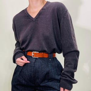 Suéter vintage de lã marrom feito na Itália - tamanho L-XL, ajuste oversized, perfeito para mulheres altas