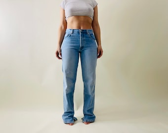 vintage straight leg blue jeans, relaxed fit