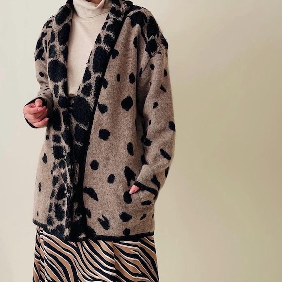 Vintage Mohair Blend Cardigan, Brown Animal Print, Fits S-M - Etsy