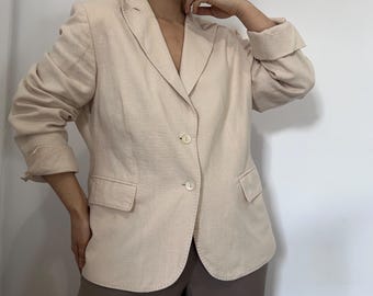 blazer en lin rose pâle vintage M-L | blazer d'été minimaliste | veste de bureau pastel doux