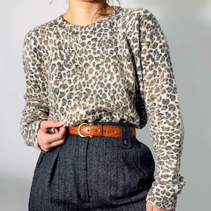 Vintage leopard print wool angora sweater – warm animal print jumper – size M-L