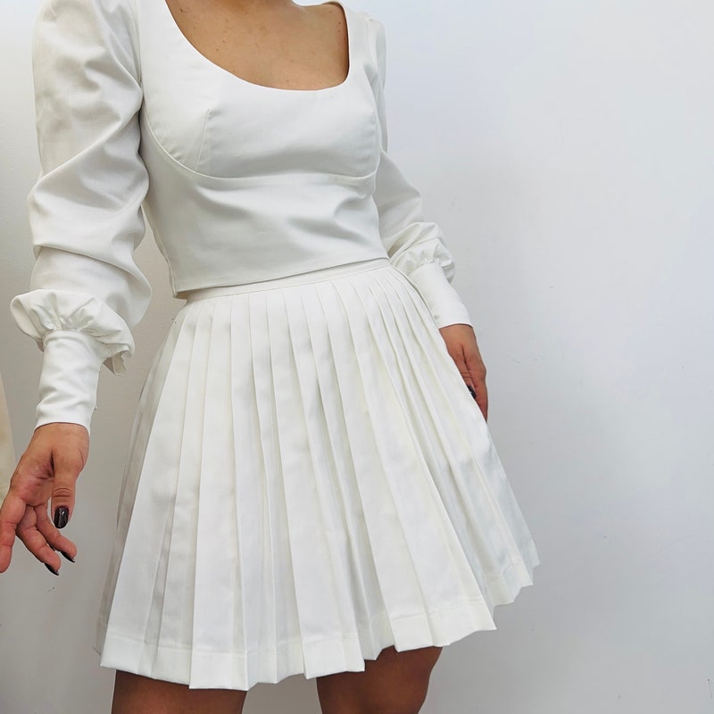 Black Wool Layered Pleated Mini Skirt
