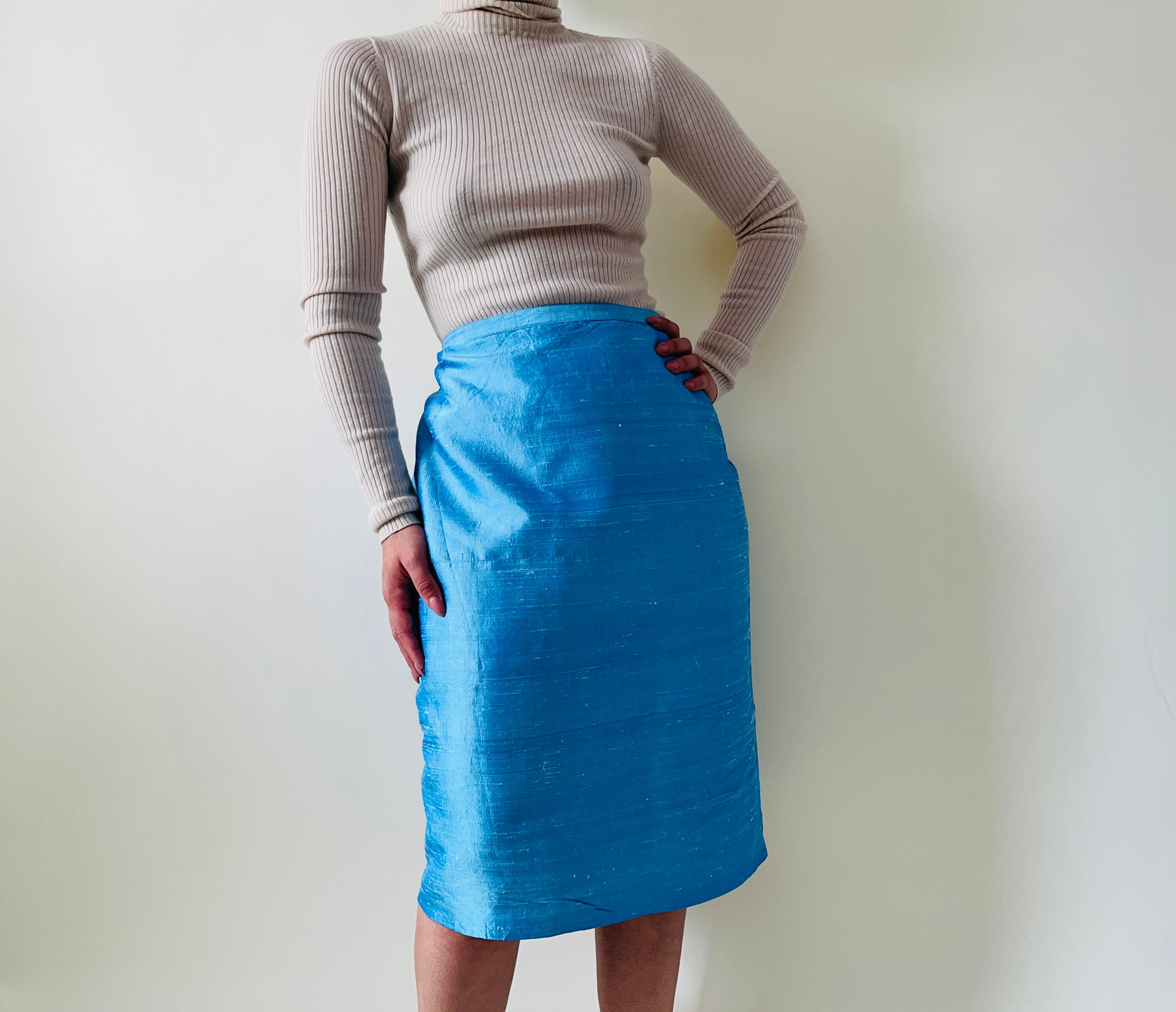 Vintage 100% silk light blue pencil skirt - Etsy 日本