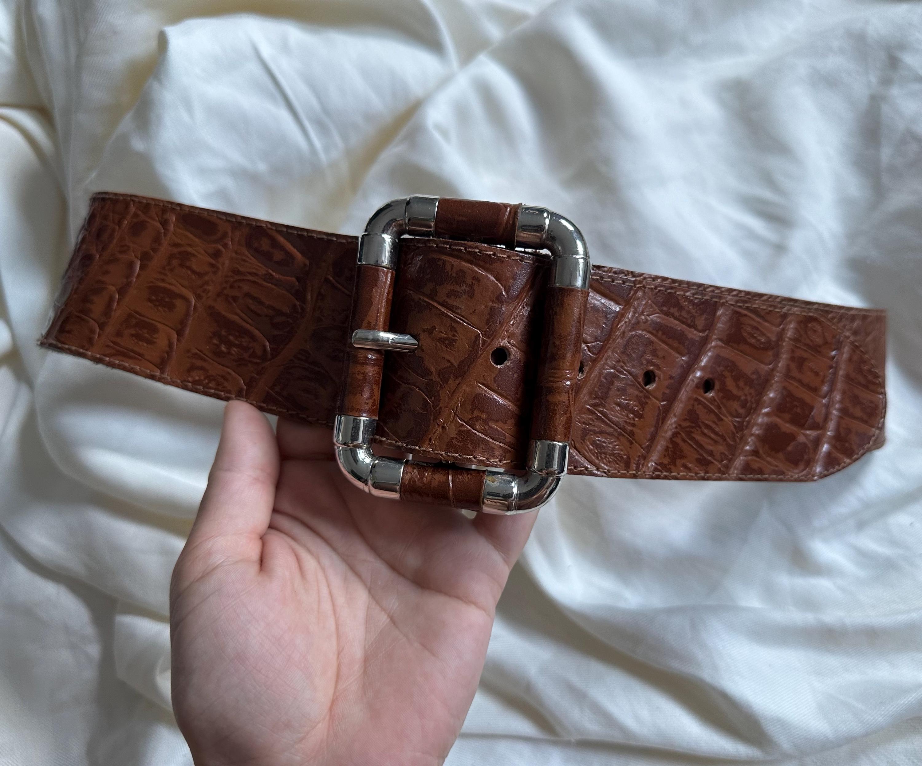 vtg ST MAARTEN studded croco emboss belt sz S M Harlow Belt – Black Croc-Embossed Leather & Silver Buckle  main image 2