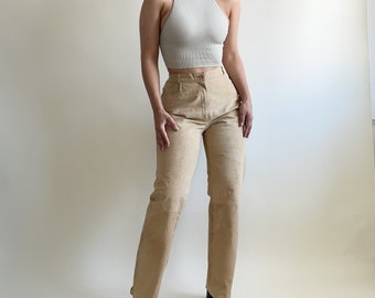 vintage light brown suede leather high waisted pants