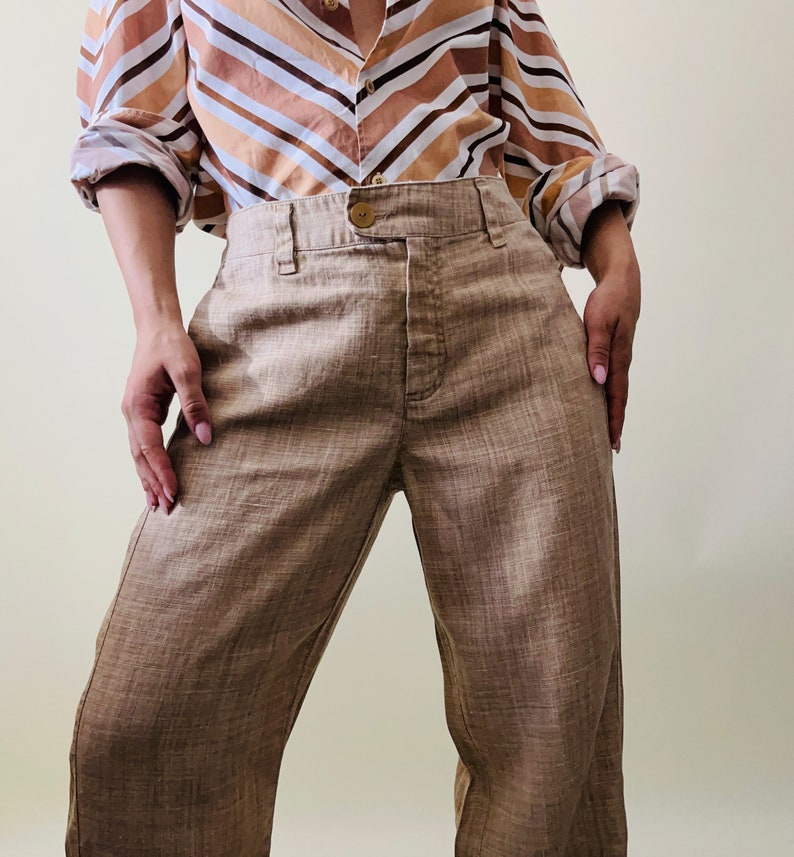 vintage linen pants set linen wide leg trousers, linen jacket image 8
