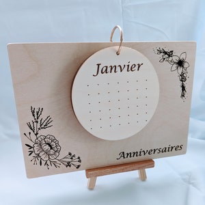 Perpetual Birthday calendar in engraved wood, on easel to personalize