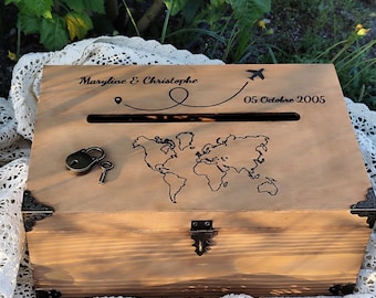 Salvadanaio/cassetta per donazioni in legno personalizzabile per matrimoni, compleanni e altre celebrazioni (con lucchetto e 1 chiave)