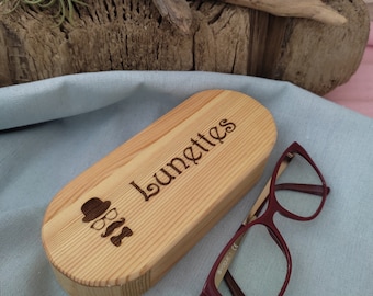 Etui à lunettes, bois brut gravé à personnaliser