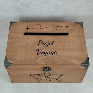 Wooden money box, for weddings, birthdays, customizable, piggy banks, savings, travel, projects (with padlock and 1 key), small model 6