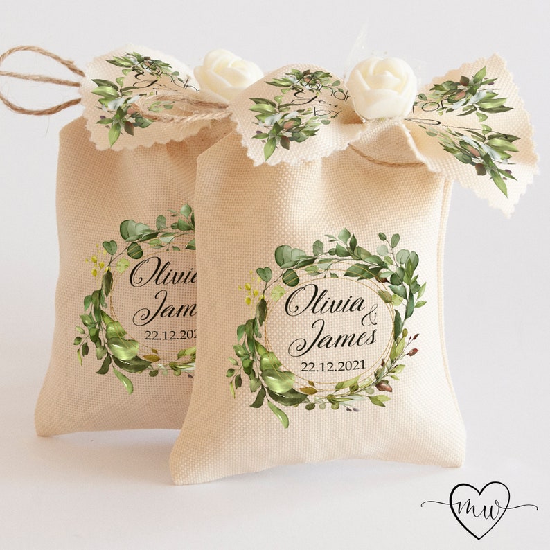 Personalized Wedding Favor Bags Wedding Favors Greenery Etsy