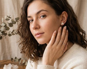 Handmade Sterling Silver Flower Earrings – Forged White Silver Studs – Delicate Lightweight Minimalist Jewelry