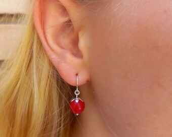 Coral red earrings silver handmade. Everyday earrings. Women's earrings