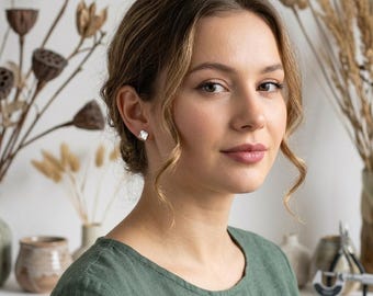Hammered Sterling Silver Square Stud Earrings, Minimalist Geometric Post Jewelry