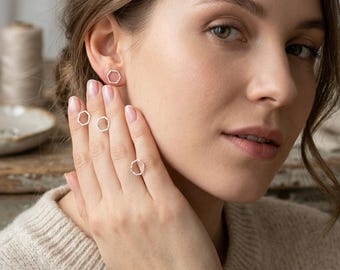 Minimalist Geometric Silver Stud Earrings, Handmade Sterling Silver Jewelry, Modern Everyday Earrings, Small stud earrings. Mother's day
