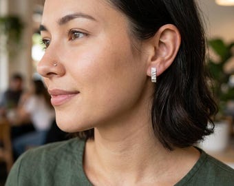 Minimalist Geometric Silver Stud Earrings with Gold Accent, Handmade Sterling Silver Jewelry, Modern Everyday Earrings, Small stud earrings