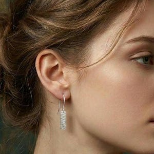 Sterling Silver Hammered Bar Dangle Earrings, Wavy Textured Rectangular Drops
