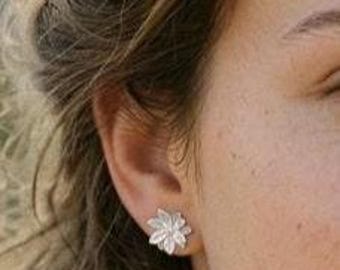 Handmade Sterling Silver Flower Stud Earrings, 10mm White Daisy Botanical Jewelry