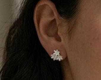 Floral Cluster Silver Stud Earrings, Handmade Sterling Silver Flower Earrings, Botanical Jewelry, Dainty Nature Earrings, Gift for Her