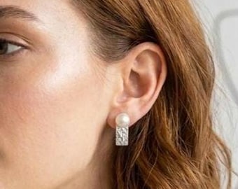 Hammered Sterling Silver Pearl Earrings – Handmade Everyday Jewelry