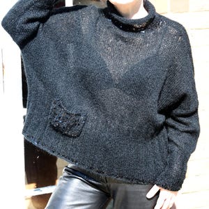 Sequin Mohair Pullover, Black Oversized Knit Jumper, Custom Colors