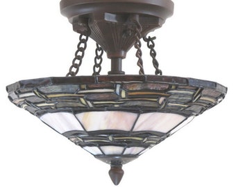 Leaded Glass Bronze 2 Light Semi Flush Mount