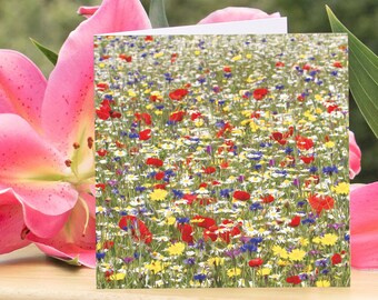 Wild Flower Meadow Greeting Card, Blank Inside, Square, Photograph